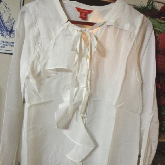 Sundance Blouse PM SilkHabutai Ruffle Ivory NWT - Picture 1 of 8